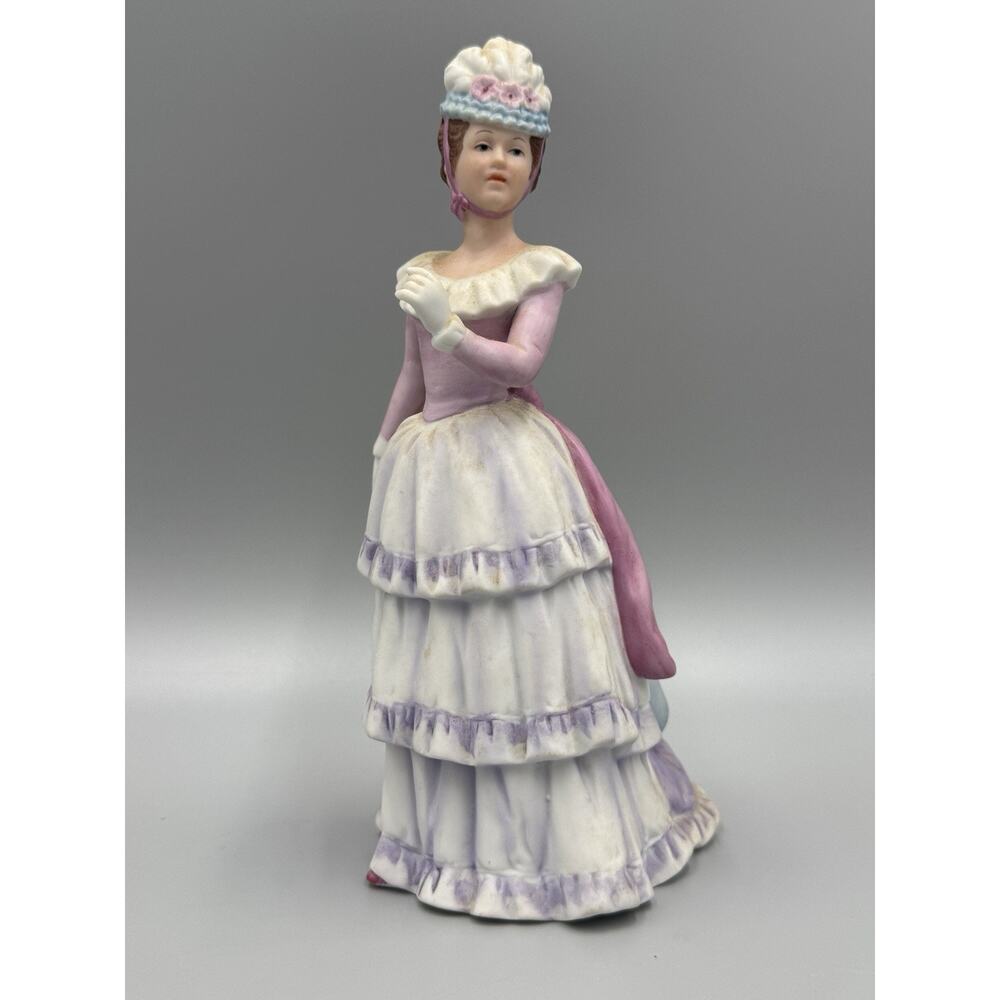 HOMCO Ceramic Victorian Lady Figurine In Dress & Hat 8 Inch Tall